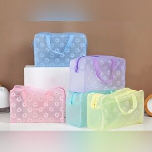 Floral Transparent Tote Bag Set - Blue, Purple, Pink, Yellow, Green